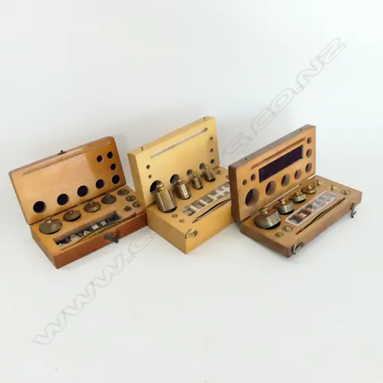3 CASED SETS OF SMALL CHEMICAL BALANCE WEIGHTS